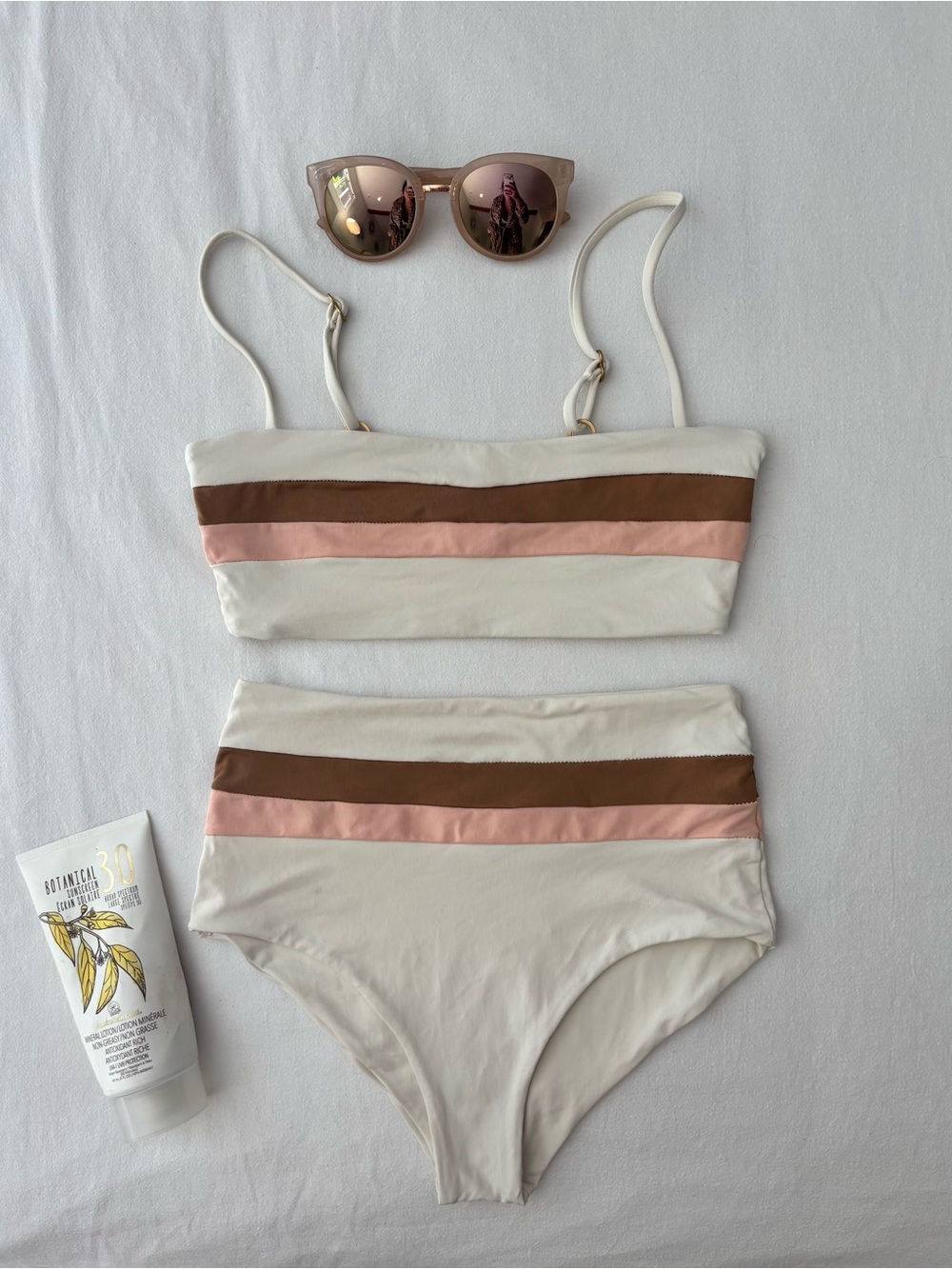 l*space Cream Bikini with Brown and Pink Stripes